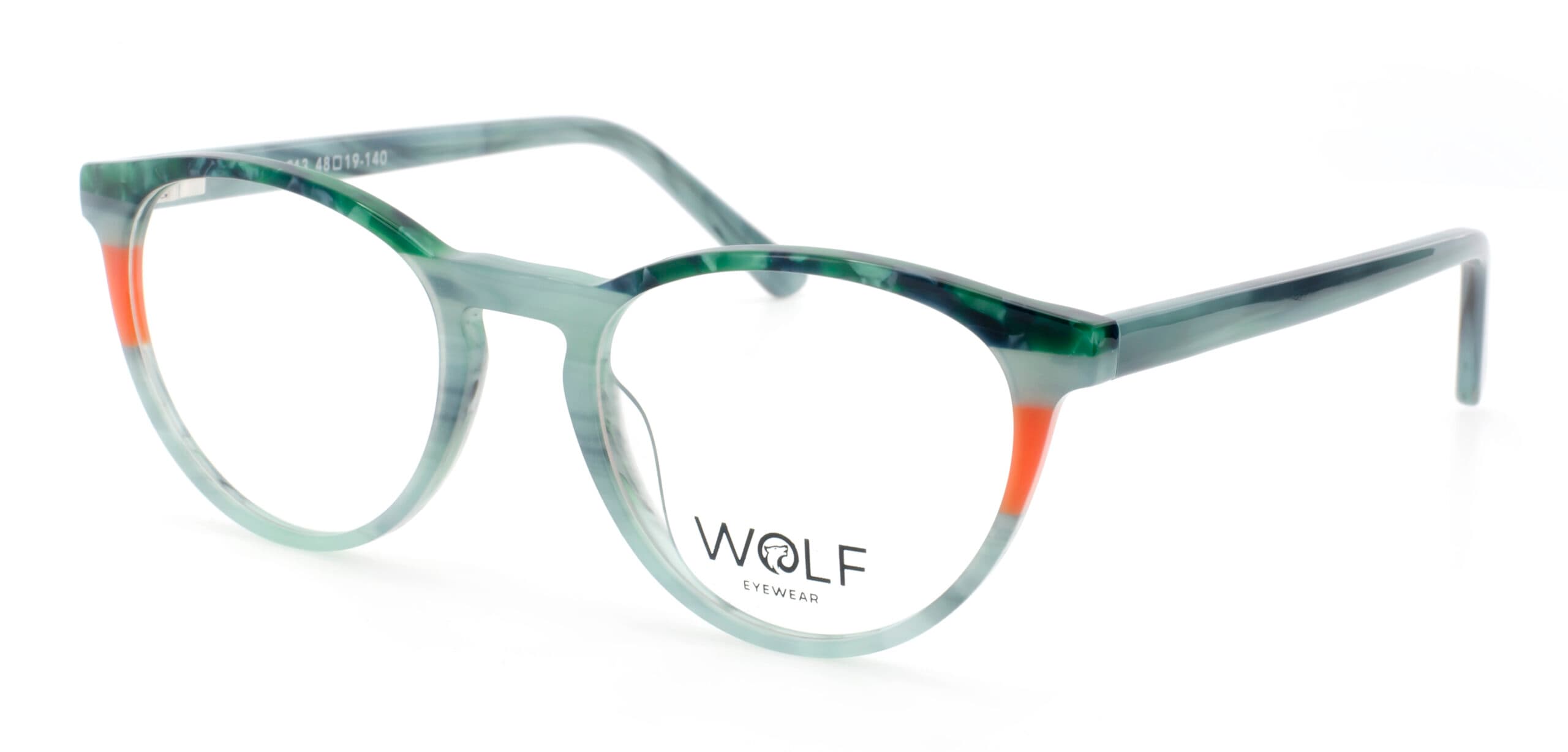 Wolf Eyewear 3163 designer frame in colour Green Orange Mottle